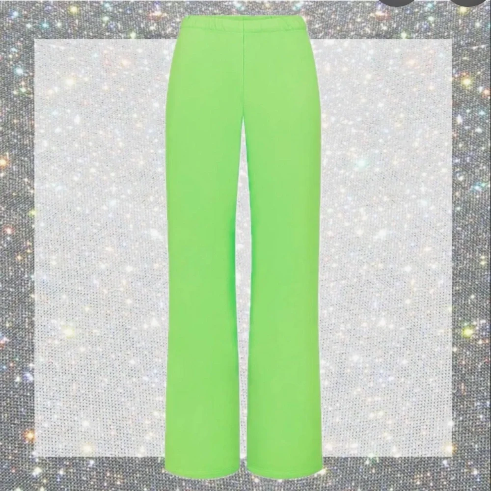 Neon Green Skims Lounge French Terry Like Wide Leg Drawstring Pants - Picture 2 of 7
